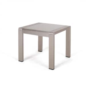Cape Coral Silver Square Aluminum Outdoor Side Table with Glass Top