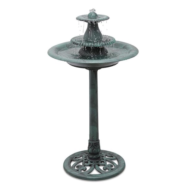 Dark Green PP Outdoor 3-Tier Water Fountain Garden Waterfall Round Bird Bath with Electric Pump (20 in. W x 37 in. H)