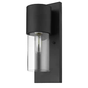 Cooper 1-Light Matte Black Outdoor Wall Lantern Sconce With Clear Glass