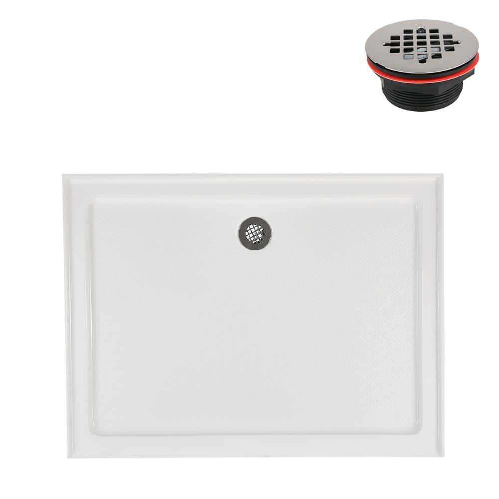 48'' Glossy White Rectangular Acrylic Shower Base with ABS Drain