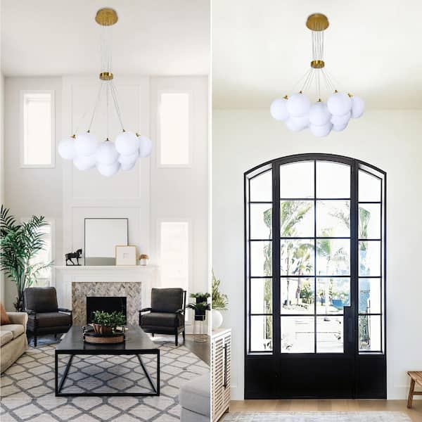 PAKOKULA Modern 25.6 in 13-Light Gold Bubble Chandelier with White