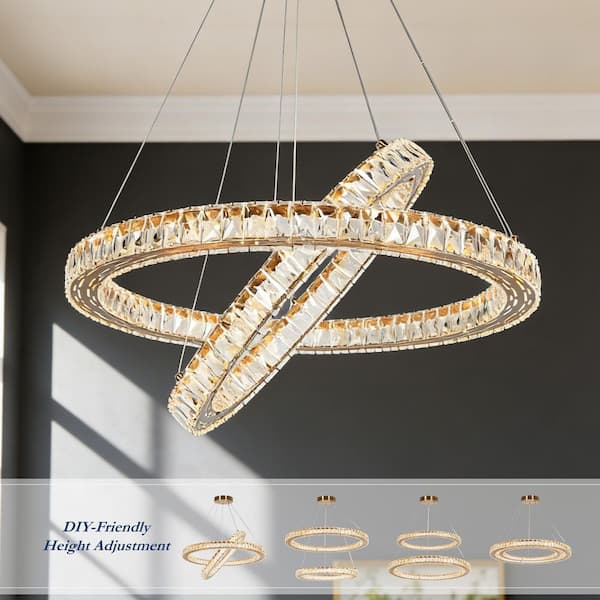 Luxury 2-Light Dimmable Integrated LED Plated Brass Circular Chandelier for Living Room