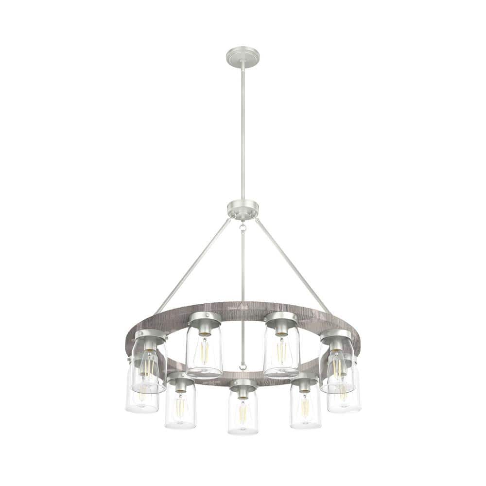 Devon Park Brushed Nickel 9-Light Rustic Wagon Wheel Chandelier