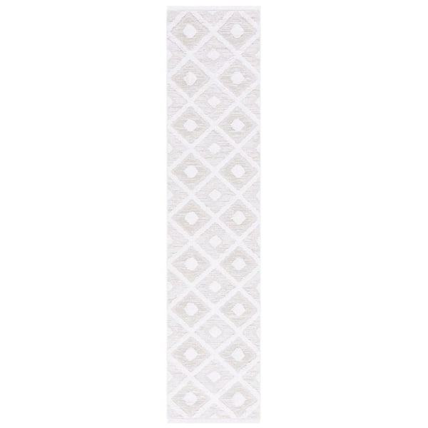 SAFAVIEH Augustine Beige/Ivory 2 ft. x 7 ft. Multi-Diamond Striped Runner Rug