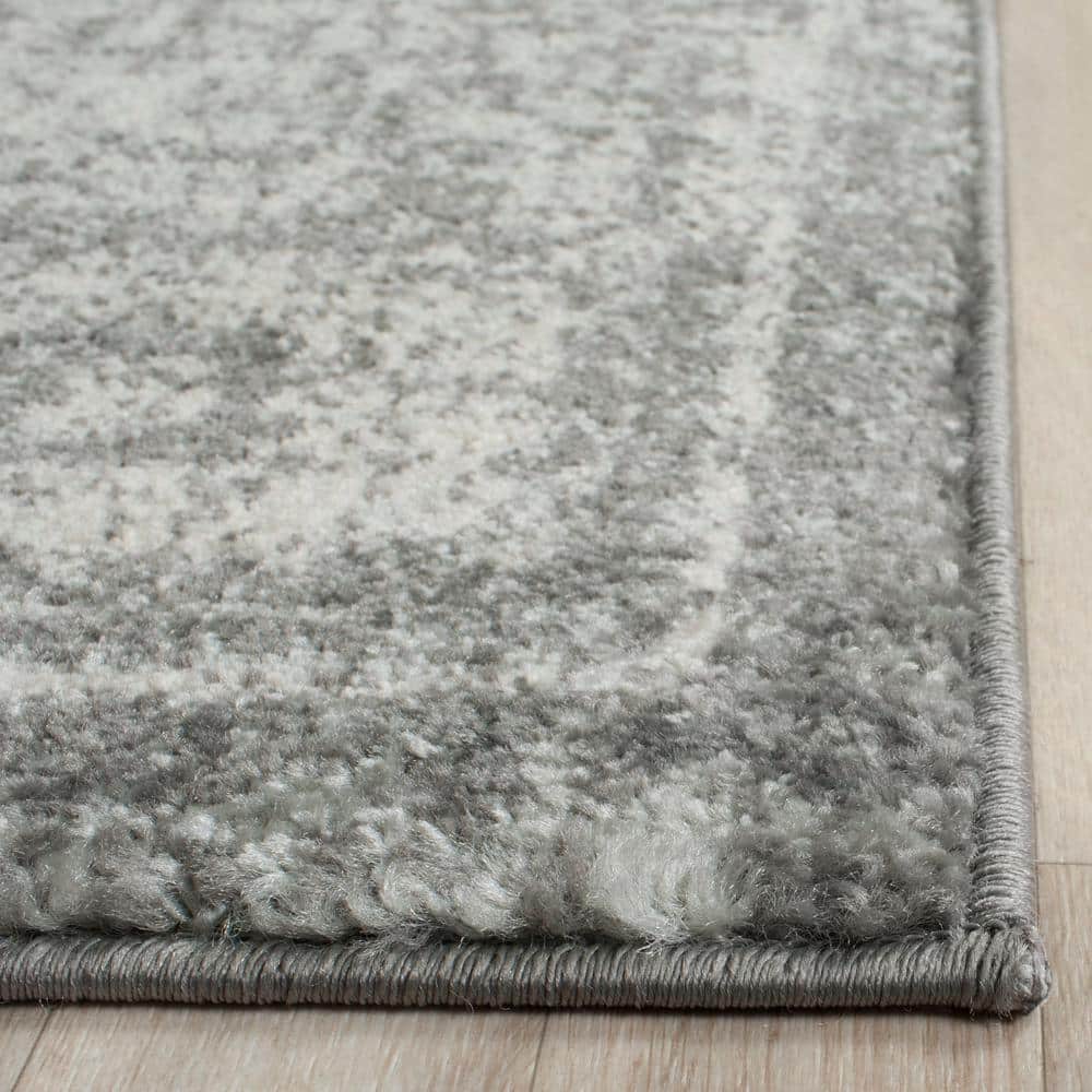Grey and Ivory High Pile Synthetic Rectangular Rug 4' x 6'