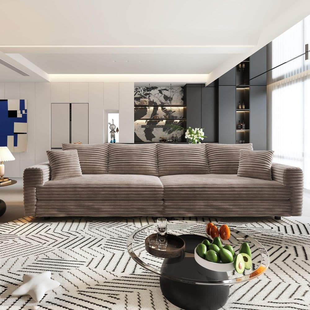 102.4 in. Square Arms Corduroy SquareSectional Sofa in Camel with Soft Pillows and 3 Ottomans price history on PriceWatchPro