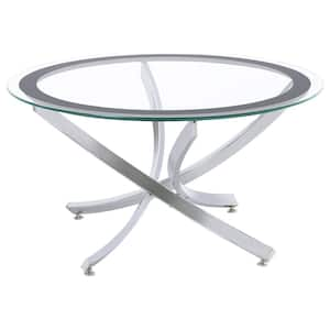 35.5 in. Black and Chrome Round Glass Coffee Table