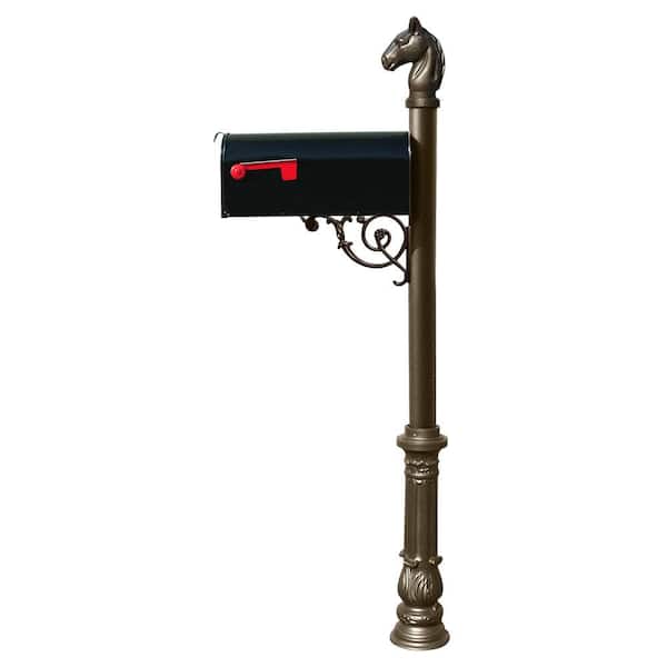 Unbranded Lewiston Bronze Decorative Post Mounted Mailbox System with Non-Locking E1 Economy Mailbox