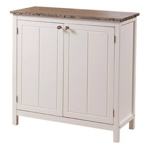 White with Marble Finish Top Kitchen Storage Cabinet
