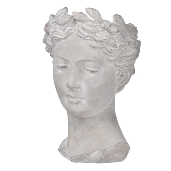 Noble House 7 in. x 11 in. Gray Indoor/Outdoor Patio Greek Style Cement Head Planter