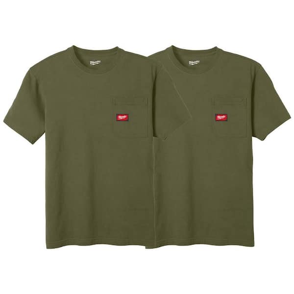 Men's Large Green GRIDIRON Cotton/Polyester Short-Sleeve Pocket T-Shirt (2-Pack)