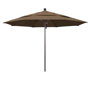 11 ft. Bronze Aluminum Commercial Market Patio Umbrella with Fiberglass Ribs and Pulley Lift in Cocoa Sunbrella