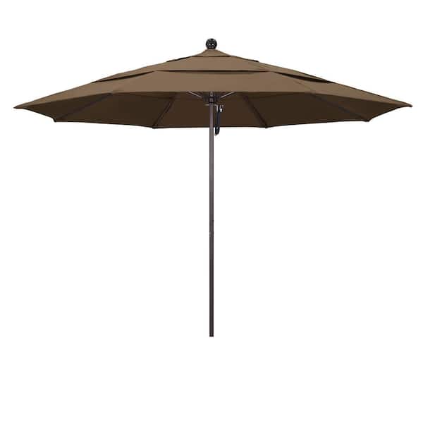 California Umbrella 11 ft. Bronze Aluminum Commercial Market Patio Umbrella with Fiberglass Ribs and Pulley Lift in Cocoa Sunbrella