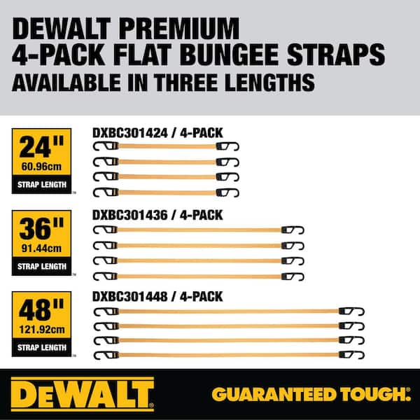 DEWALT 48 in. Flat Bungee Straps with Interlock Coated Metal Hooks