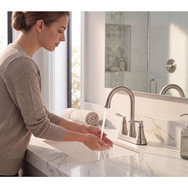 BWE 4 in. Centerset 2-Handle High-Arc Bathroom Faucet in Brushed
