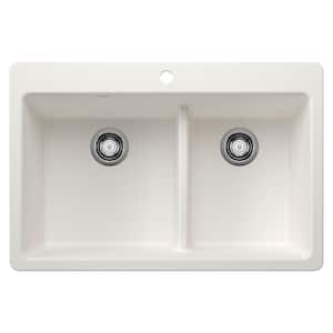 Liven SILGRANIT 33 in. Drop-In/Undermount Double Bowl Granite Composite Kitchen Sink in White