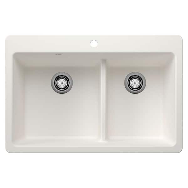 Liven SILGRANIT 33 in. Drop-In/Undermount Double Bowl Granite Composite Kitchen Sink in White