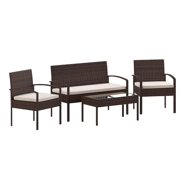 Carnegy Avenue Aransas Brown/Beige 4-Piece Wicker/Rattan Patio Conversation Set
