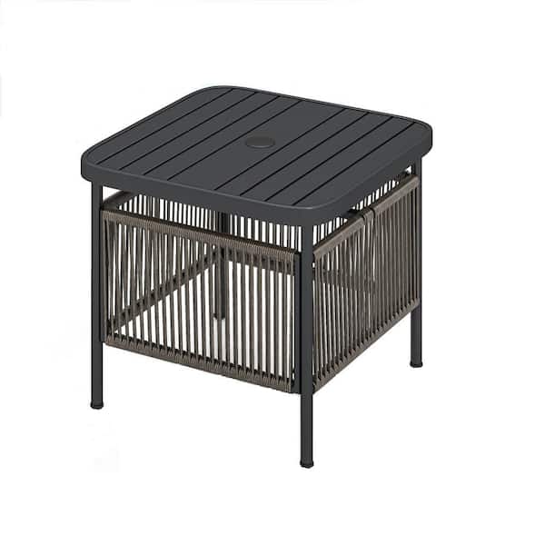 Outdoor PE Rattan Side Table with 1.57 in. Umbrella Hole Square Patio End Table