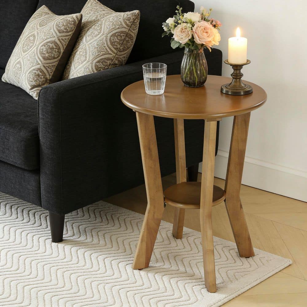 Kerlin 19.69 in. W Brown Round Wood End Table Side Table with 2-Tier Storage for Living Room price history on PriceWatchPro