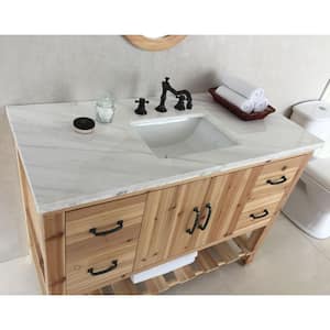Villa 48 in. W x 22 in. D x 36 in. H Single Vanity in Natural with Marble Vanity Top in Jazz White with White Basin