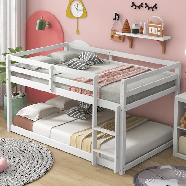 Urtr White Low Bunk Beds Twin Over