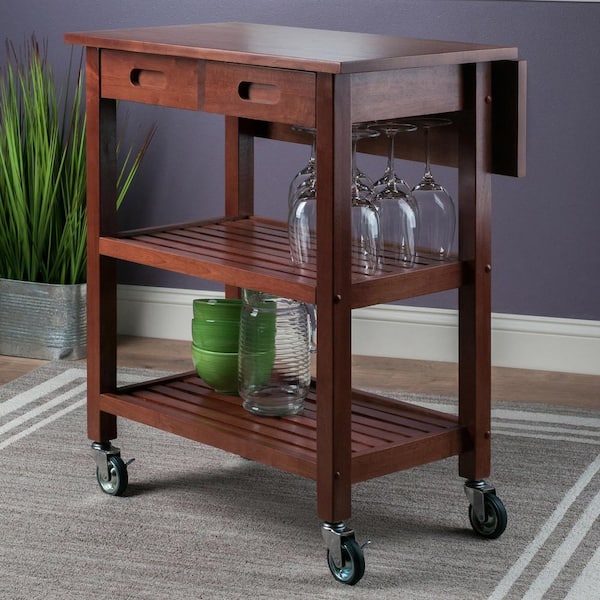 Jonathan Walnut Kitchen Cart with Drop Leaf