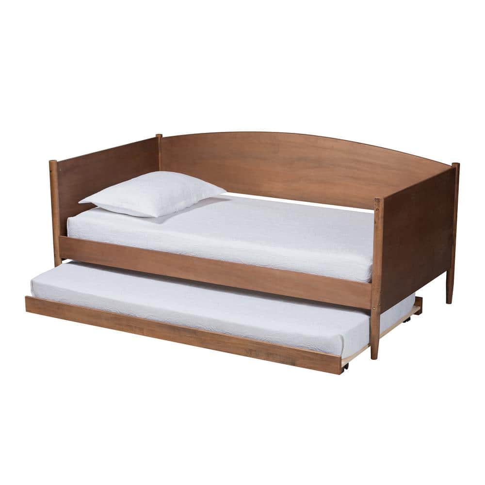 Twin Ash Walnut Wood Daybed with Trundle and Headboard