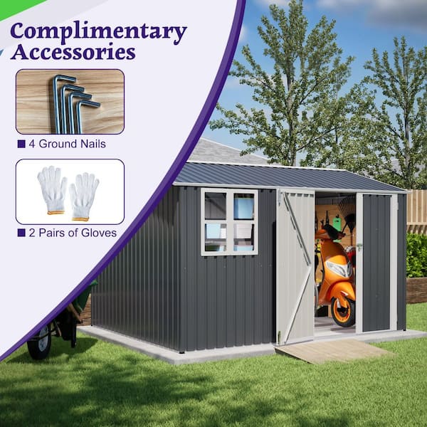 VAMOP 10 ft. W x 8 ft. D Metal Shed with Lockable Doors and Clear