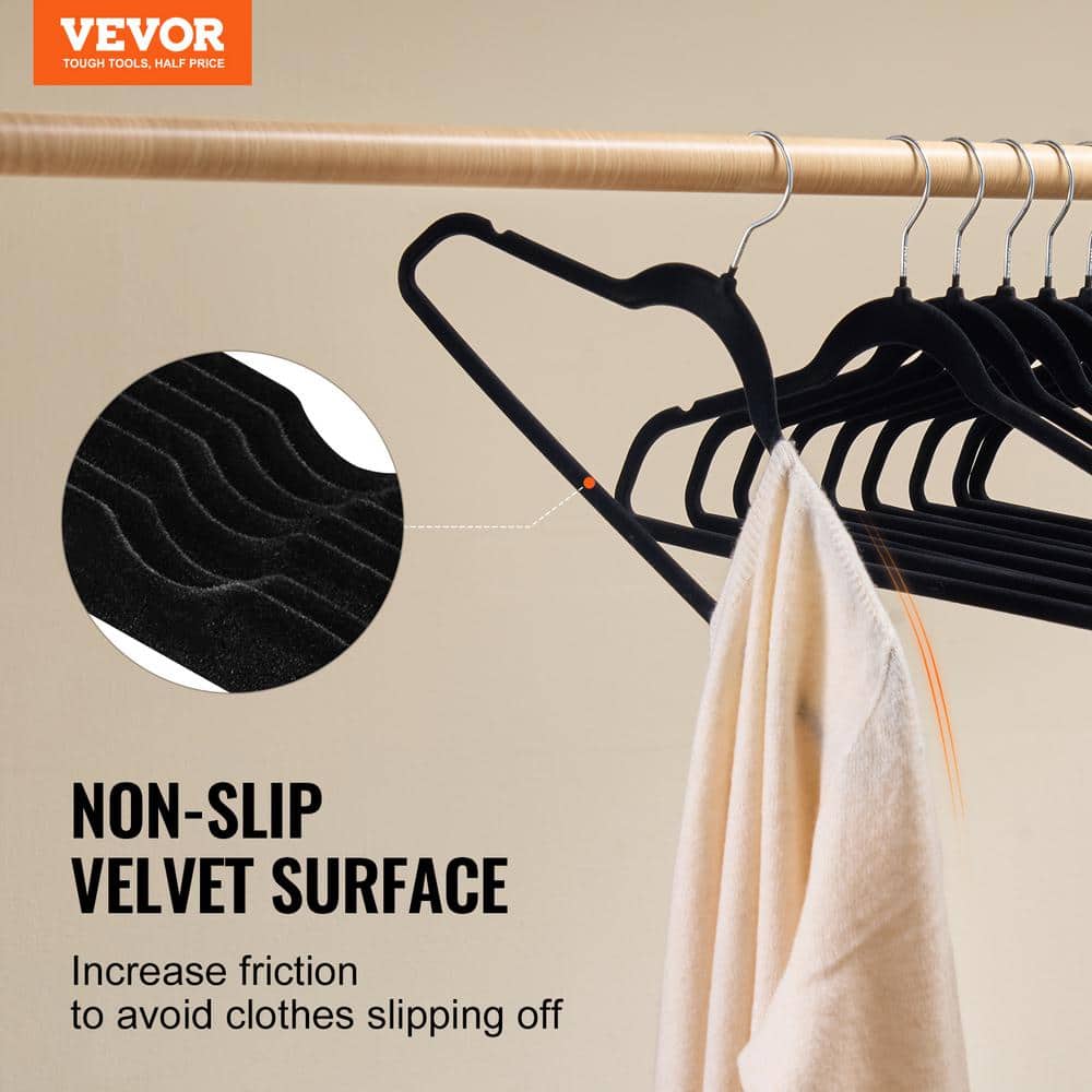 Ultra-Thin Black Velvet Hangers with 360 Degree Swivel Hook, 50 Pack