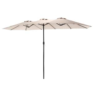 14.8 ft. Double Sided Market Patio Umbrella in Khaki with Crank, Base Not Included