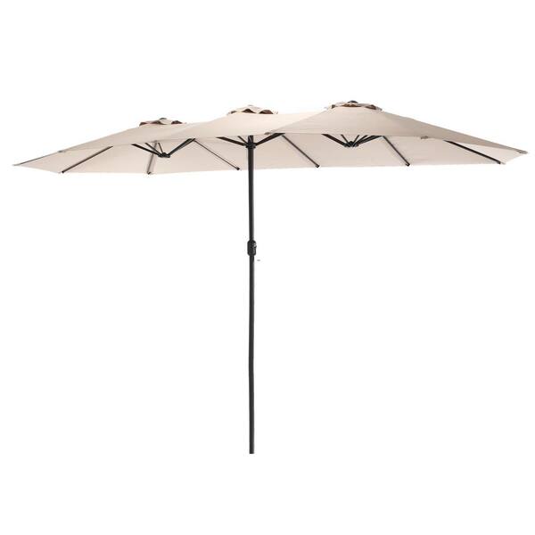 Nivencai 14.8 ft. Double Sided Market Patio Umbrella in Khaki with Crank, Base Not Included