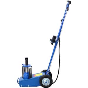 22 Ton Blue Hydraulic Floor Jack Air-Operated Axle Bottle Jack with 4 Extension Saddle Set Built-in Wheels