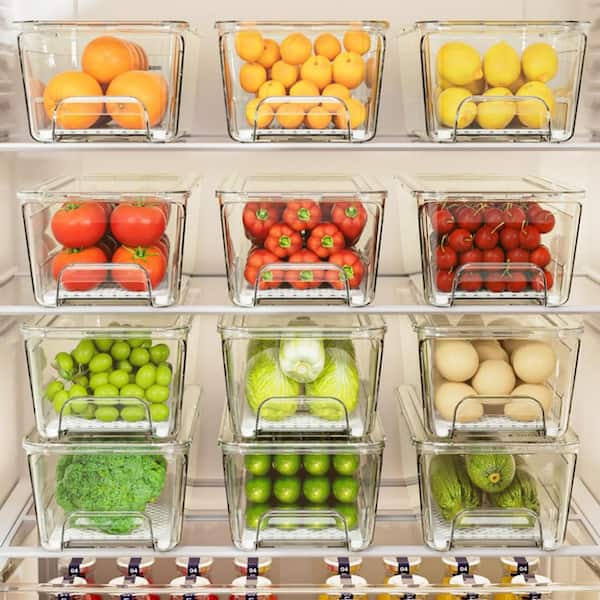 8-Piece Stackable Fridge Organizer Drawers Bins with Lids, Pull Out Refrigerator Drawer Organizer for Food and Drinks
