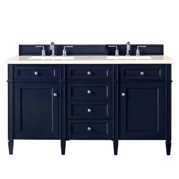 James Martin Vanities Brittany 60 in. W x 23.5 in. D x 34 in. H Double Bath Vanity in Victory Blue with Marfil Quartz Top