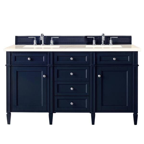 James Martin Vanities Brittany 60 in. W x 23.5 in. D x 34 in. H Double Bath Vanity in Victory Blue with Marfil Quartz Top