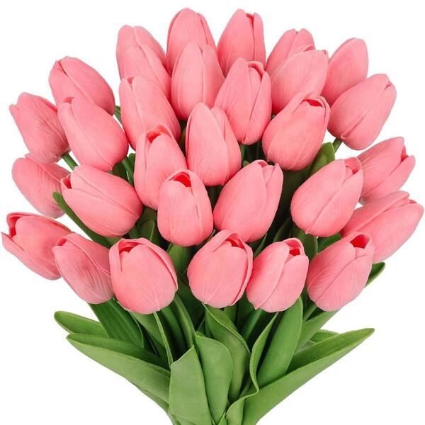 13.7 in. Pink Indoor Artificial Tulip Flower, 30-Pieces