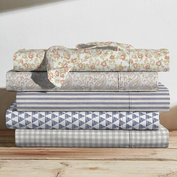 Brielle Home Printed Cotton Sheet Set, California King Size Bed Sheet Sets