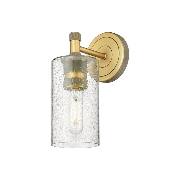 Innovations Crown Point 3.88 in. 1-Light Brushed Brass Wall Sconce with Glass Shade