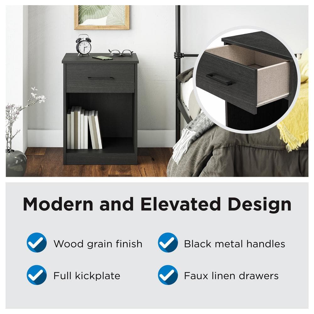 White Laminated Particleboard Nightstand with Drawer and Cubby