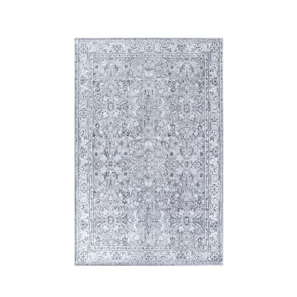 SUPERIOR Athena Charcoal 7 ft. 6 in. x 9 ft. 6 in. Boho Distressed Floral Polyester Indoor Area Rug