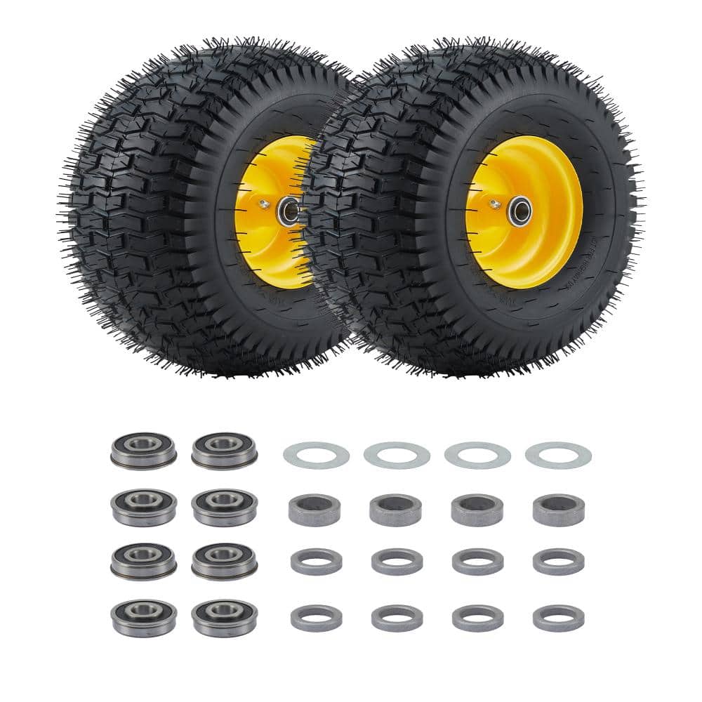 "2 Pack 15×6.00-6 Lawn Mower Tire & Wheel Set,6""- 8"" Centered Hub Lawn Mower Wheel, 1/2"" 5/8"" 3/4"" Ball Bearings,Yellow" price history on PriceWatchPro