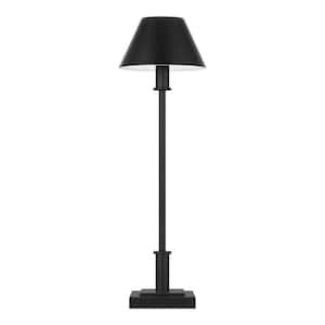 26 in. Black Rechargeable Integrated LED Buffet Table Lamp with Black Metal Shade and USB Charging Port