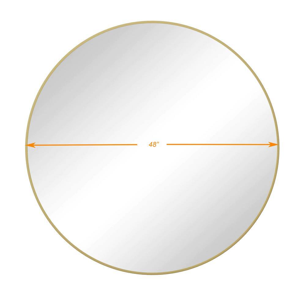 Large Round Gold Metal Frame Wall Mirror, 48 Inches