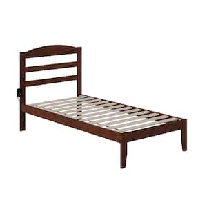 Warren 38-1/4 in. W Walnut Twin Solid Wood Frame with Attachable USB Device Charger Platform Bed