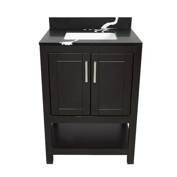 Ella Taos 25 in. W x 19. in D. x 36 in. H Bath Vanity in Espresso with Calacatta Black Quartz Top with White Basin