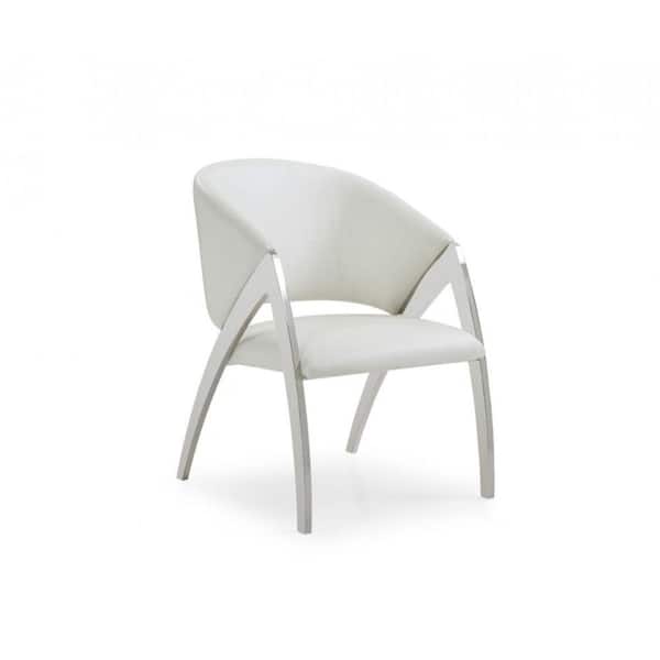 Benjara White Faux leather Accent Chair with Curved Backrest
