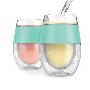 Cooling Cup Double Wall Insulated Freezable Drink Chilling Tumble, Glasses for Red and White Wine, Mint (Set of 2)
