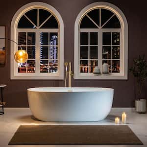Belleville 67 in. Acrylic FlatBottom Double Ended Bathtub with Brushed Gold Overflow and Drain Included in White