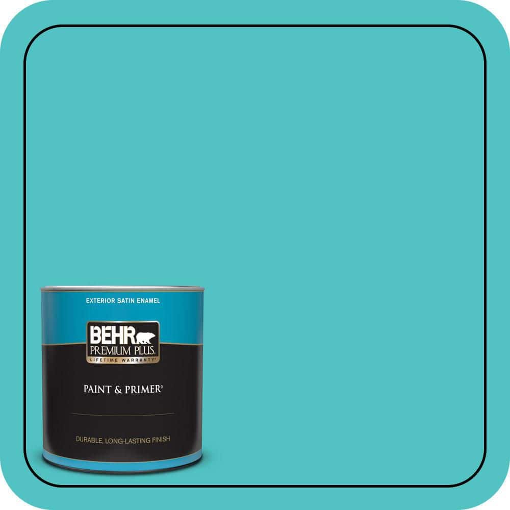 BEHR PREMIUM PLUS 1 qt. #500B-4 Gem Turquoise Satin Enamel Exterior ...